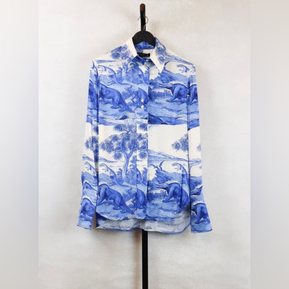 Ellery silk Blue and White Dinosaur Print Shirt - Picture 16 of 16